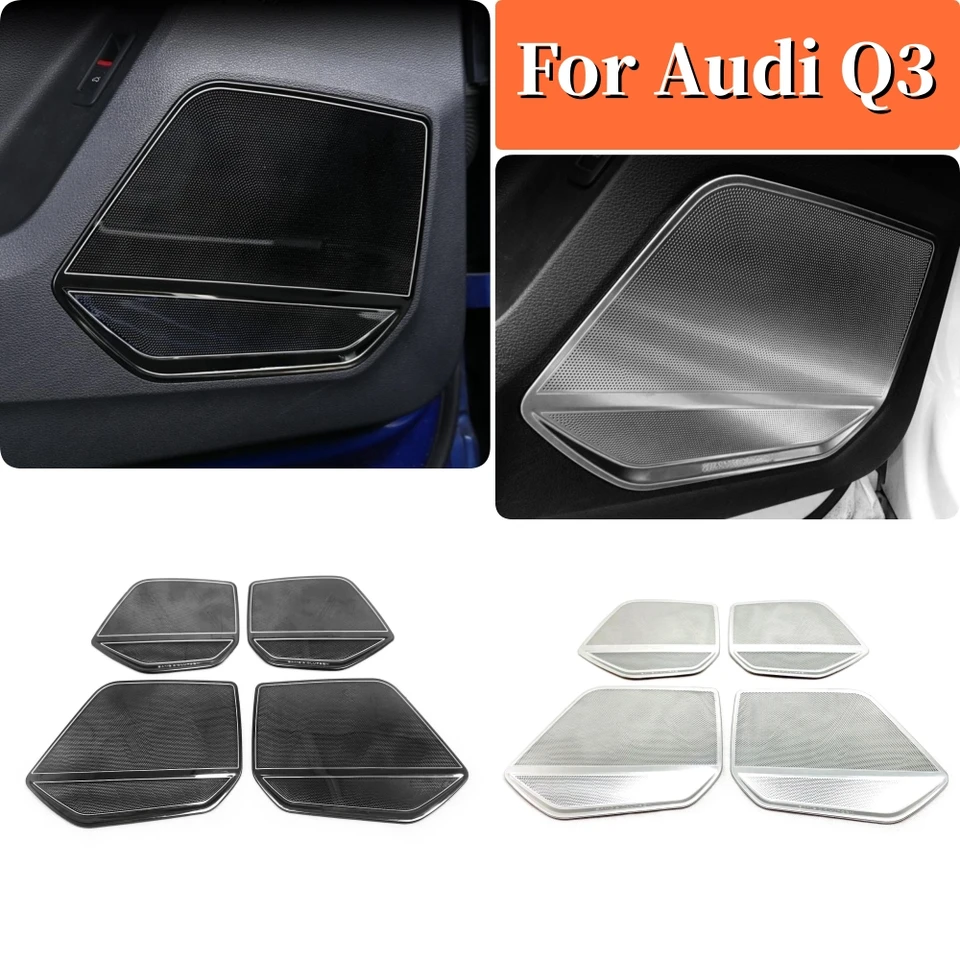 Automatické príslušenstvo z nehrdzavejúcej ocele Interiérový interiér Dvere Reproduktor Audio Cover Cover Tinker Styling 4ks pre Audi Q3 2019-2022 2023