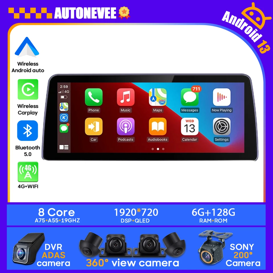 Automatické rádio Android CarPlay pre BMW X5 X6 2007-2014 E70 E71 E72 E72 Video Player Auto Multimediálne navigačné GPS obrazovka 12.3inch 2DIN