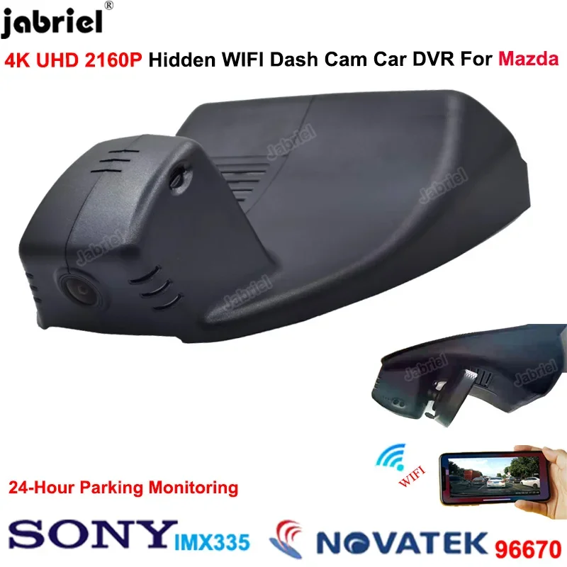 Automatické wifi 4k UHD 2160p CAR DVR DVR DRV CAMERA CAMERA 24H Video rekordér DASHCAM pre Mazda 3 AXELA CX30 2016 2017 2018 2018 2019 2020 2021