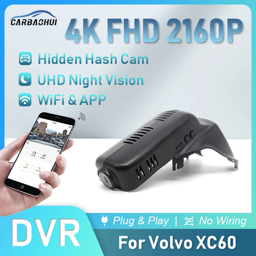 Automobil DVR HD 4K 2160p UHD Mini Camera WiFi Driving Recorder Automatické diely pre Volvo XC60 2010 2011-2015 2016 2017 Vysoká verzia