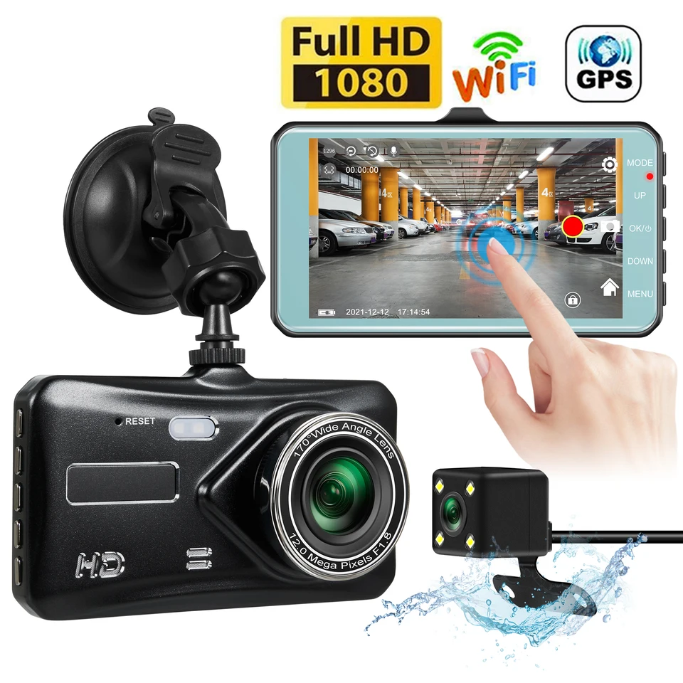 Automobil DVR WiFi Full HD 1080p Duálne šošovky Zadné Zrkadlo Vide Vide video zapisovač automatické parkovacie monitor Dashcam Car Camera Dash Cam Čierna skrinka
