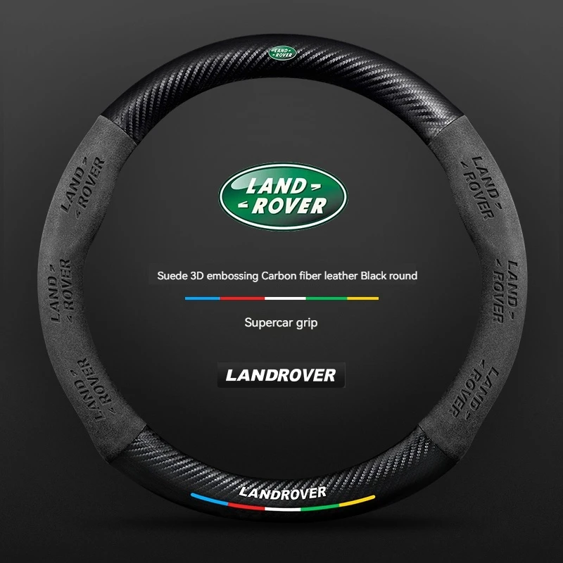 Automobil proti skĺznutiu semišové uhlíkové vlákno kryt volantu pre Land Rover Rover Rover SportDiscovery Evoque Velar Freelander Defender