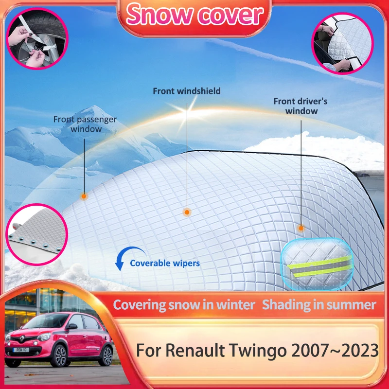 Automobil Snow Shield Cupvers for Renault Twingo 2 III 2007 ~ 2023 Sunshade čelné sklo ochranu proti ľadom Anti-Frost Exteriérové ​​doplnky