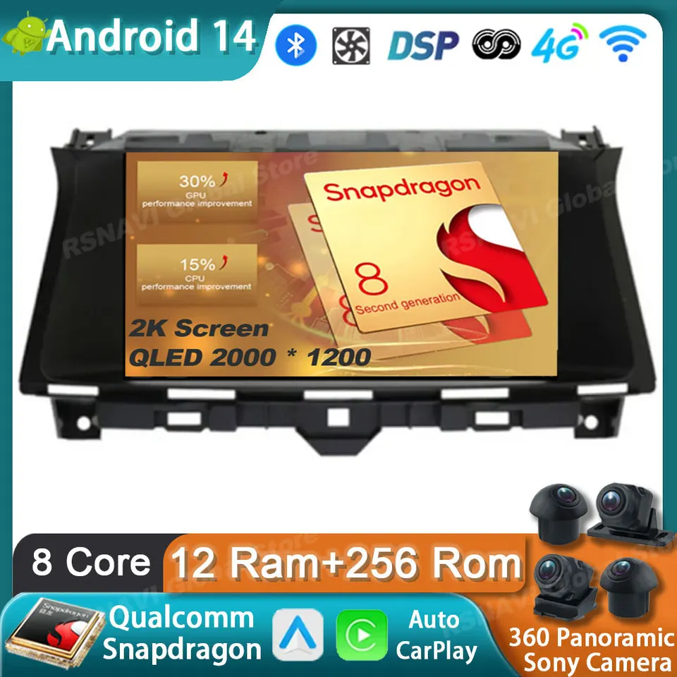 Automobilie Android 14 pre Honda Accord 8 Crosstour 2008 - 2012 GPS CarPlay Multimedia Player Navigation Stereo Auto Head Unit DSP