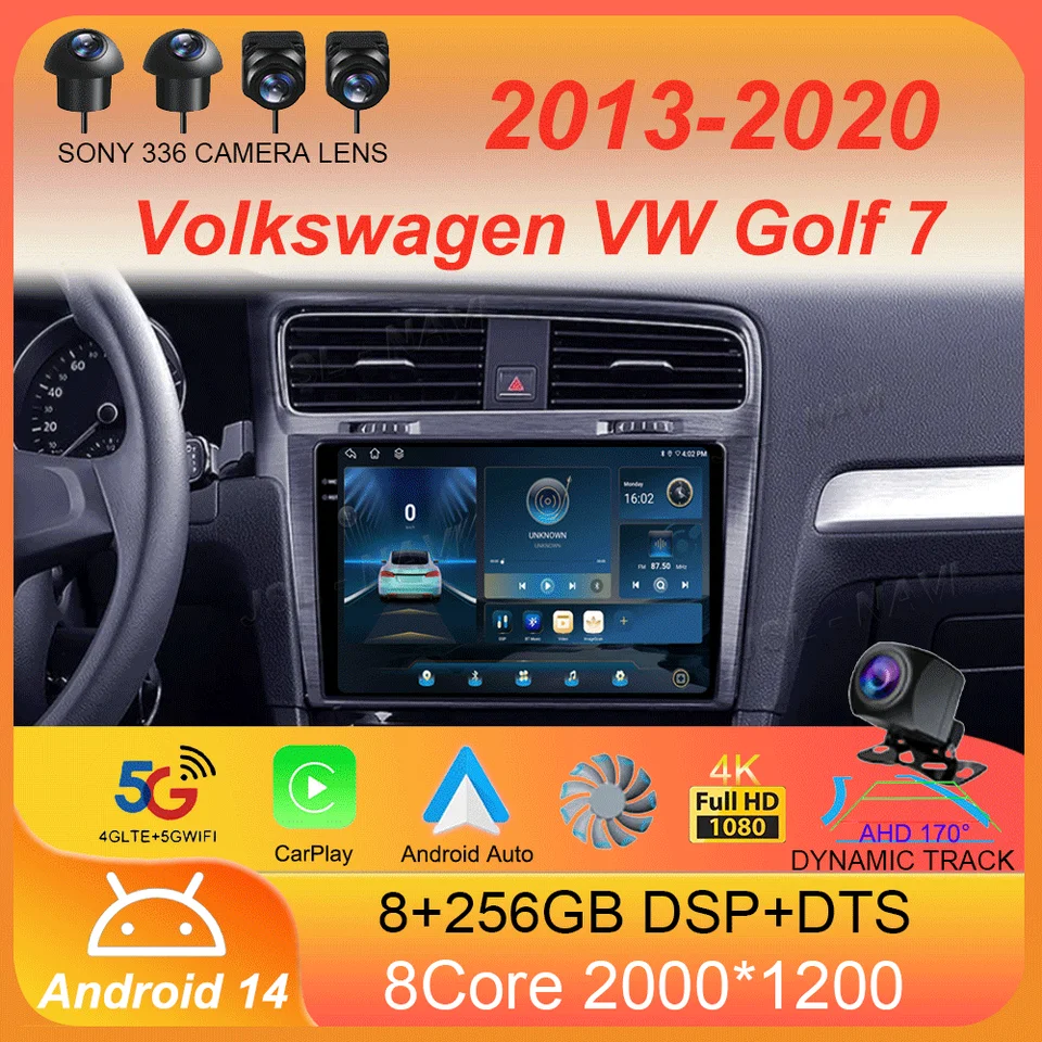 Automobilie CarPlay Auto pre Volkswagen VW Golf 7 2013-2020 Android 14 MK7 Multimedia GPS Stereo Video Player Navigation DSP Audio