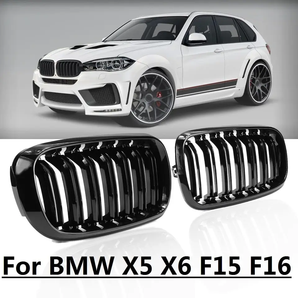 Automobilka obličková mriežka Bumper Black Dual Dual Grill Part Auto Auto Prispôsobenie pre BMW F15 X5 F16 X6 2014-2017