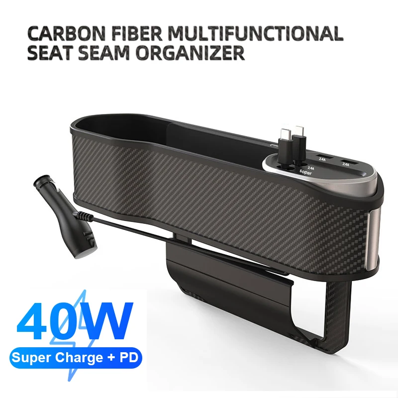Automobilová medzera Storage Box so super rýchlym nabíjaním organizátora sedadla Crevice Filer Box Wireless Nabíjanie Univerzálne príslušenstvo automobilu BF