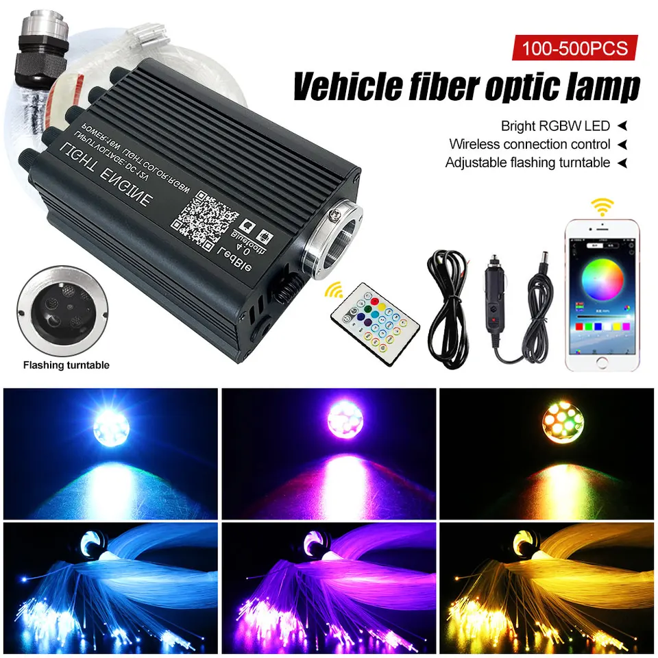 Automobilové optické svetlo 16W Twinkle RGBW LED LED hviezdna obloha Blikajúca vlákno optická lampa Star stropná osvetlenie SPEAT SPEAT APP, diaľkové ovládanie