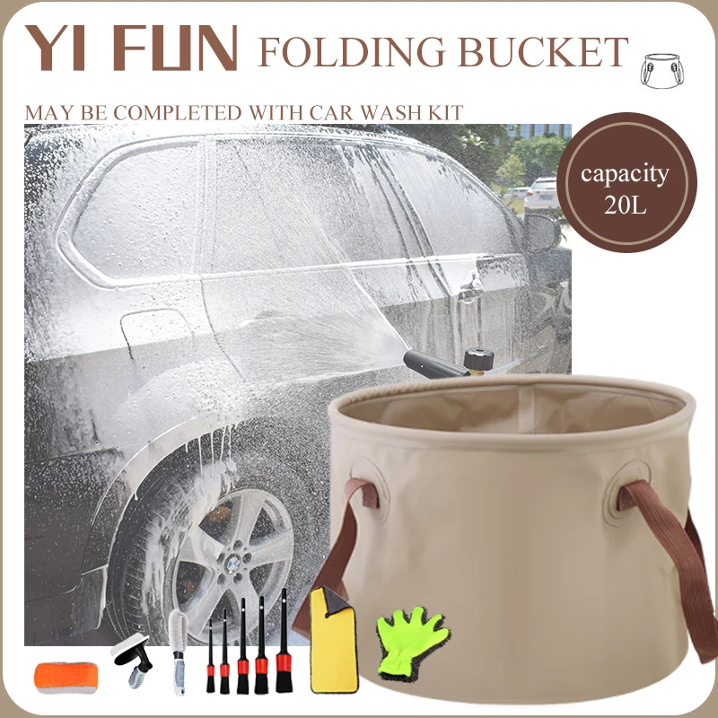 Automobilové príslušenstvo 20lFolding Buck Colpsable Plast Wash Wase vedro Dom prenosný cestovný cestovný vonkajší súprava na umývanie auta