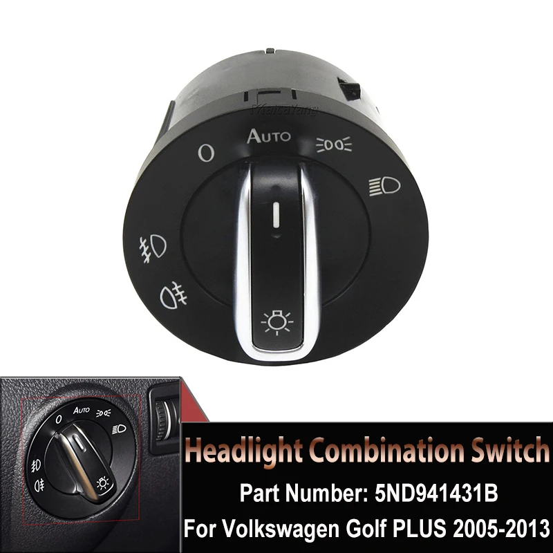 Automobilové príslušenstvo pre VW Golf Mk 5 6 Plus Jetta 3 Touran Tiguan Caddy Passat B6 Chrome Svetlight Switch 5ND941431B 3C8941431A