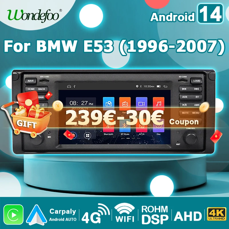 Automobilové rádio 7 '' 2 DIN CarPlay Android 14 pre BMW X5 E53 5 Series E39 M5 1996-2007 Stereo Android Auto 4G WiFi Multimedia Player