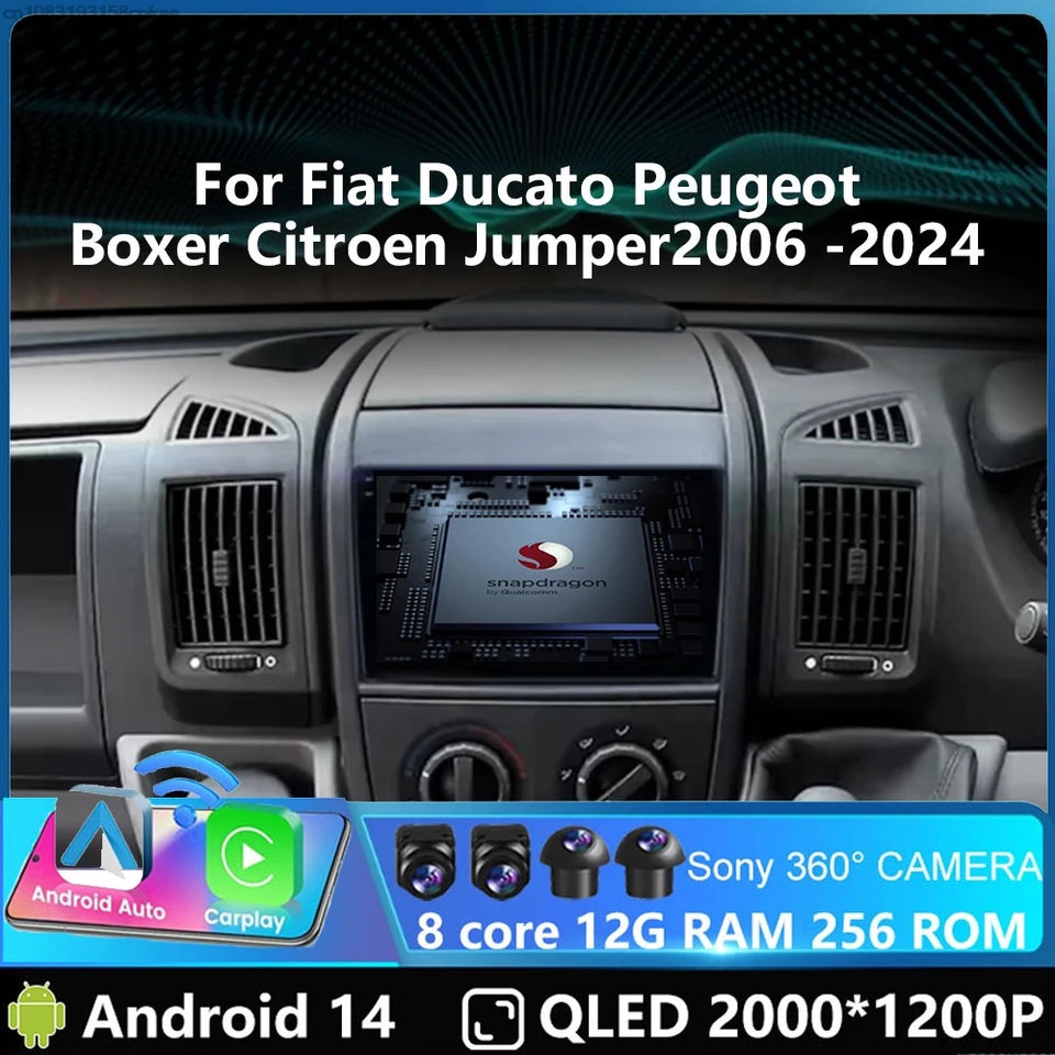 Automobilové rádio Andoird 14 Fiat Ducato Citroen Jumper Peugeot Boxer 2005-2023 Navigácia 4G LTE DSP Wireless CarPlay Auto Viedo Player