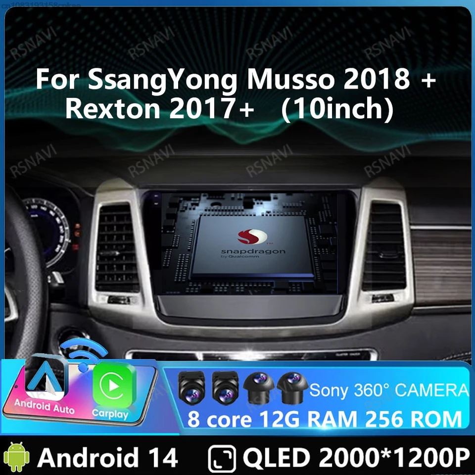 Automobilové rádio Andoird 14 pre Ssangyong Musso 2018 + Rexton 2017+ DSP Head Unit Auto 2din stereofónny DVD 4G LTE navigačný GPS 5G WiFi BT