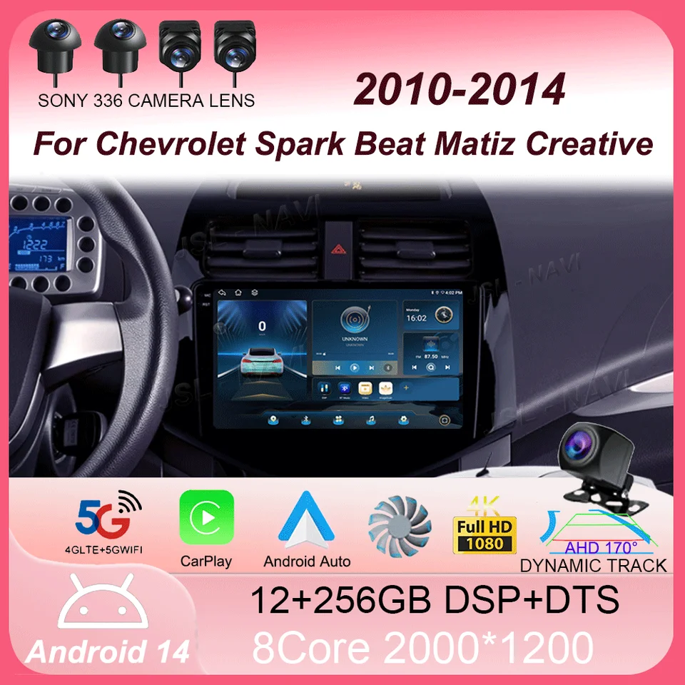 Automobilové rádio Android 14 CarPlay pre Chevrolet Spark Beat Matiz Creative 2010 2012 2012 2013 2014 Multimedia Player GPS 2DIN STEREO