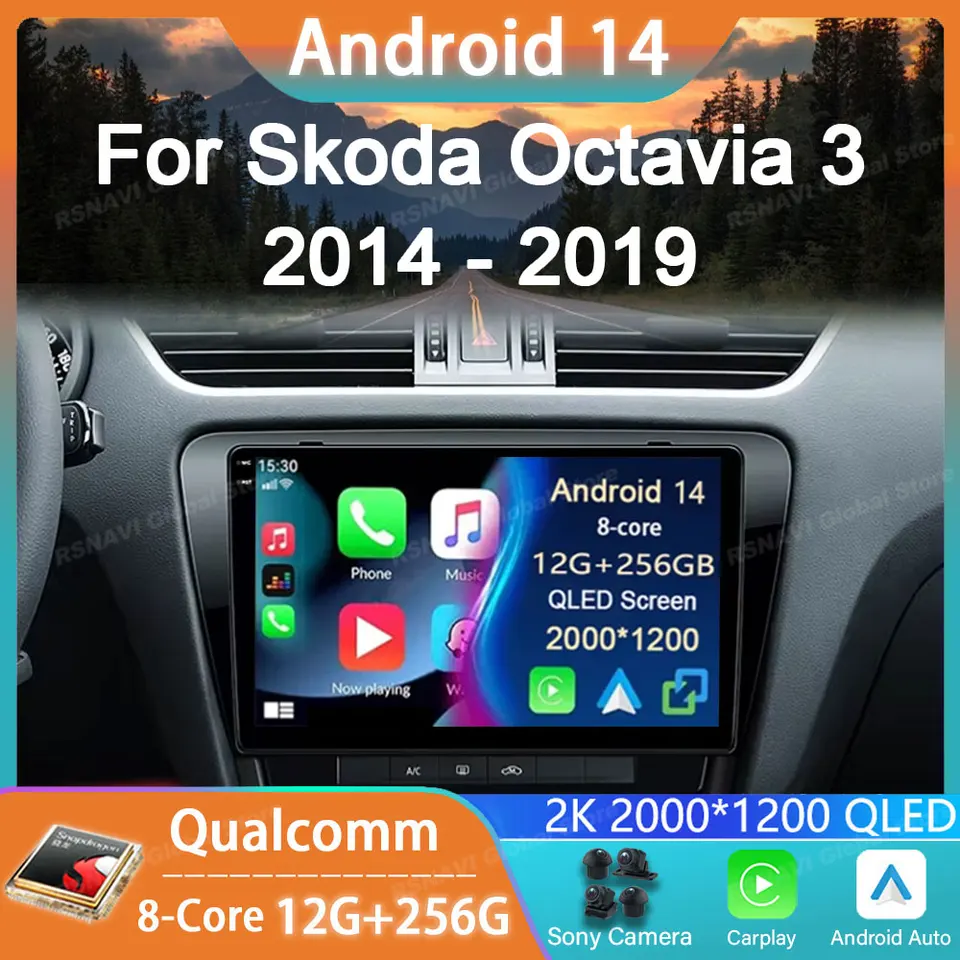 Automobilové rádio Android 14 pre Škoda Octavia 3 2014 2015 2016 2017 2018 2018 2019