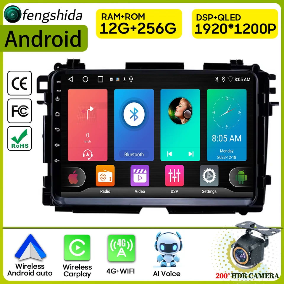 Automobilové rádio CarPlay pre Honda Vezel HR v HRV XRV 2015-2020 Navigačný multimediálny prehrávač Android Auto Autoradio Stereo No 2Din