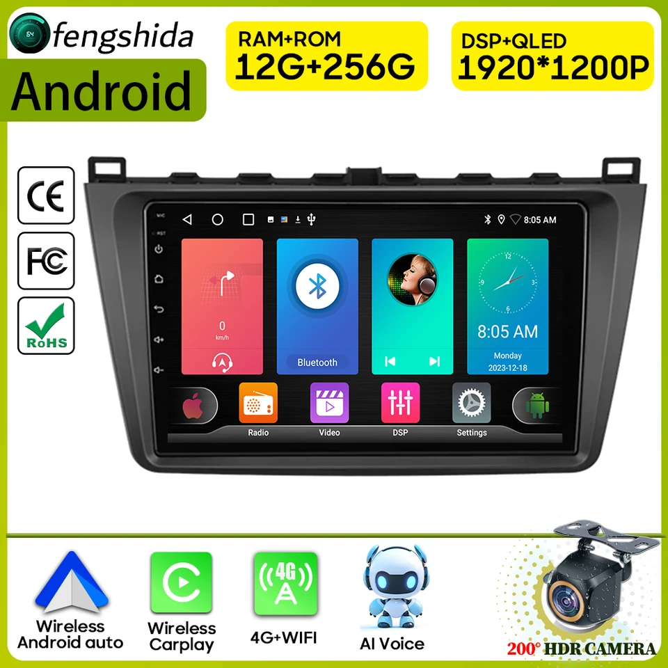 Automobilové rádio CarPlay pre Mazda 6 II GH 2007 - 2012 Navigation GPS Android Auto Stereo Autoradio 4G WiFi Multimedia Player No 2Din