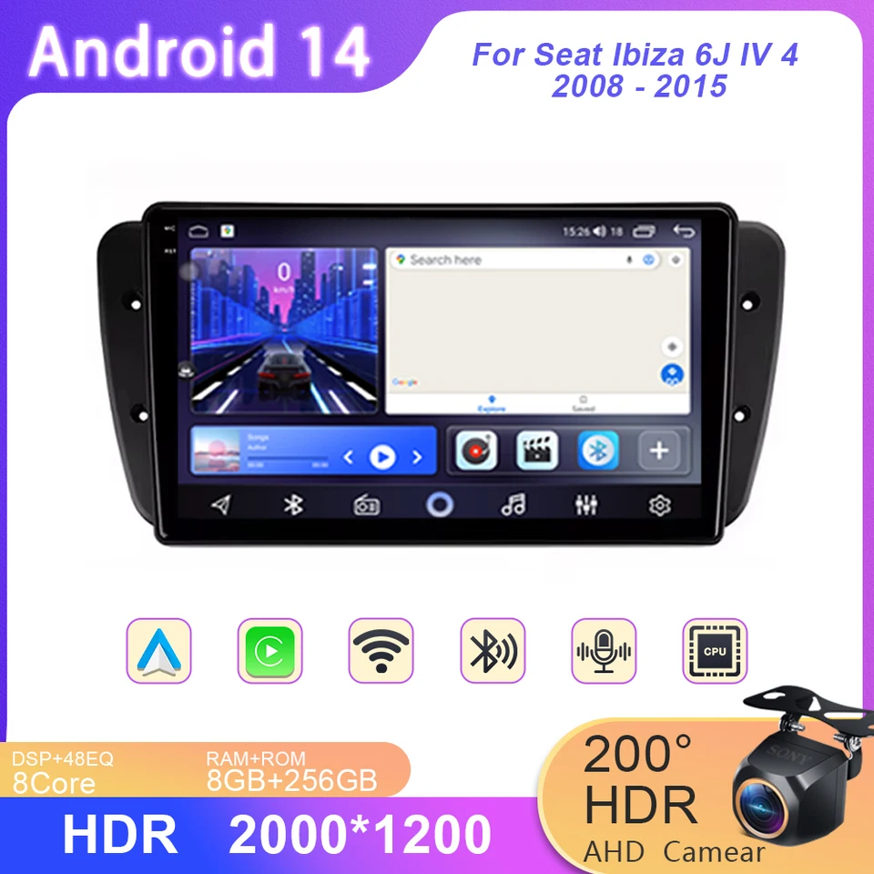 Automobilové rádio CarPlay pre sedadlo Ibiza 6J IV 4 2008 - 2015 GPS Navigation Android Auto multimediálny hráč stereo 5g wifi no 2din video