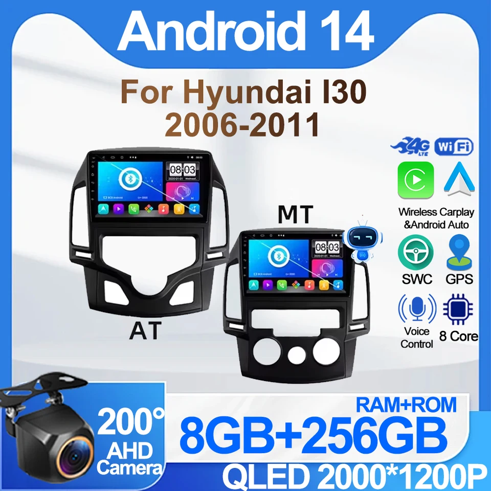 Automobilové rádio pre Hyundai I30 2006 2007 2008 2009 2010 2011 Multimediálny hráč navigátor GPS stereofónny AUTO Android 14 Nie 2 DIN
