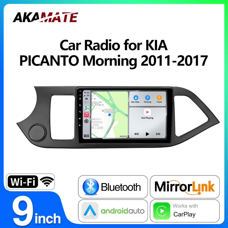 Automobilové rádio pre Kia Picanto Morning 2011-2017 Wireless CarPlay Android Auto Bluetooth WiFi GPS navigácia FM RDS IPS Screen 9inch