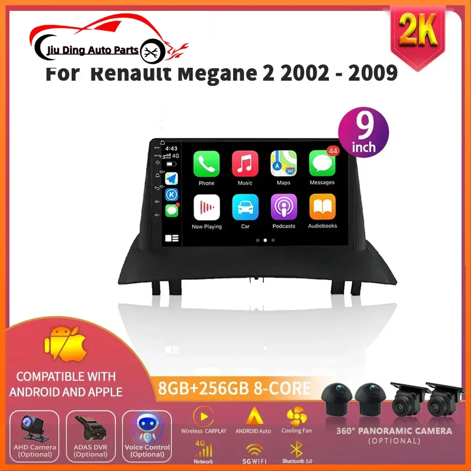 Automobilové rádio pre Renault Megane 2 2002-2009 Android 14 CarPlay GPS navigačné multimediálne 4G zadné fotoaparát 2 DIN Touch Screen Stereo