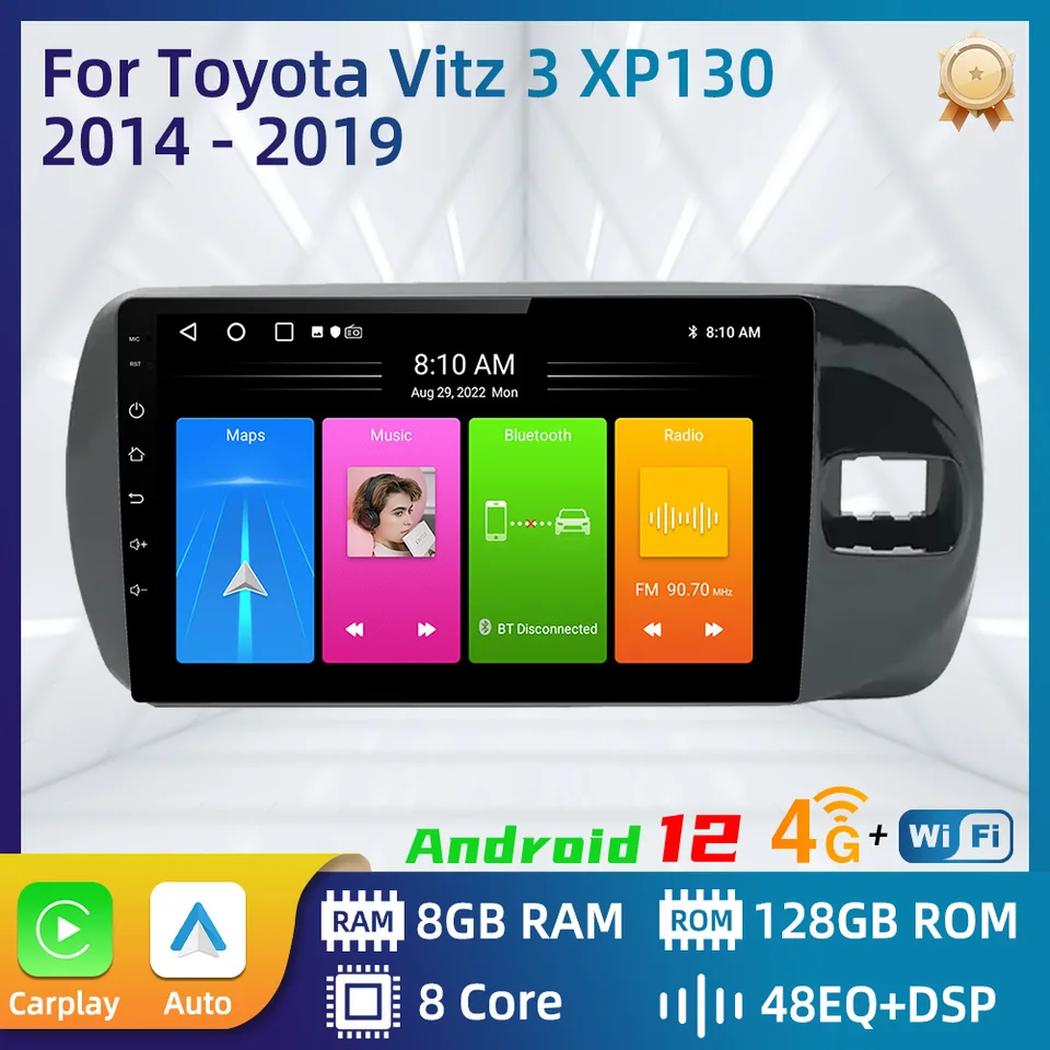Automobilové rádio pre Toyota Vitz 3 XP130 2014 - 2019 2 DIN Android Multimedia Stereo Carplay GPS Navigation 4G WiFi Autoradio Head Unit