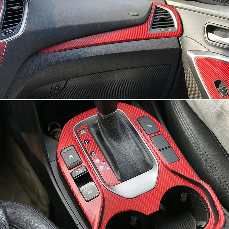 Automobilové vozidlá na karbonové vlákno Interiér Center Console Zmena nálepiek na nálepky na nálepky pre Hyundai Santafe IX45 2013-2018