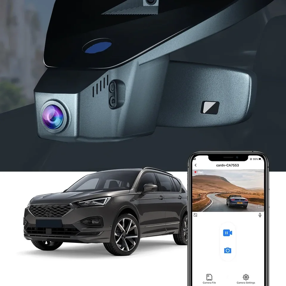 Automobilový fotoaparát pre sedadlo Tarraco 2019 2020 2021 2022, 4K 2160p Dash Cam, Control WiFi Connection App Control