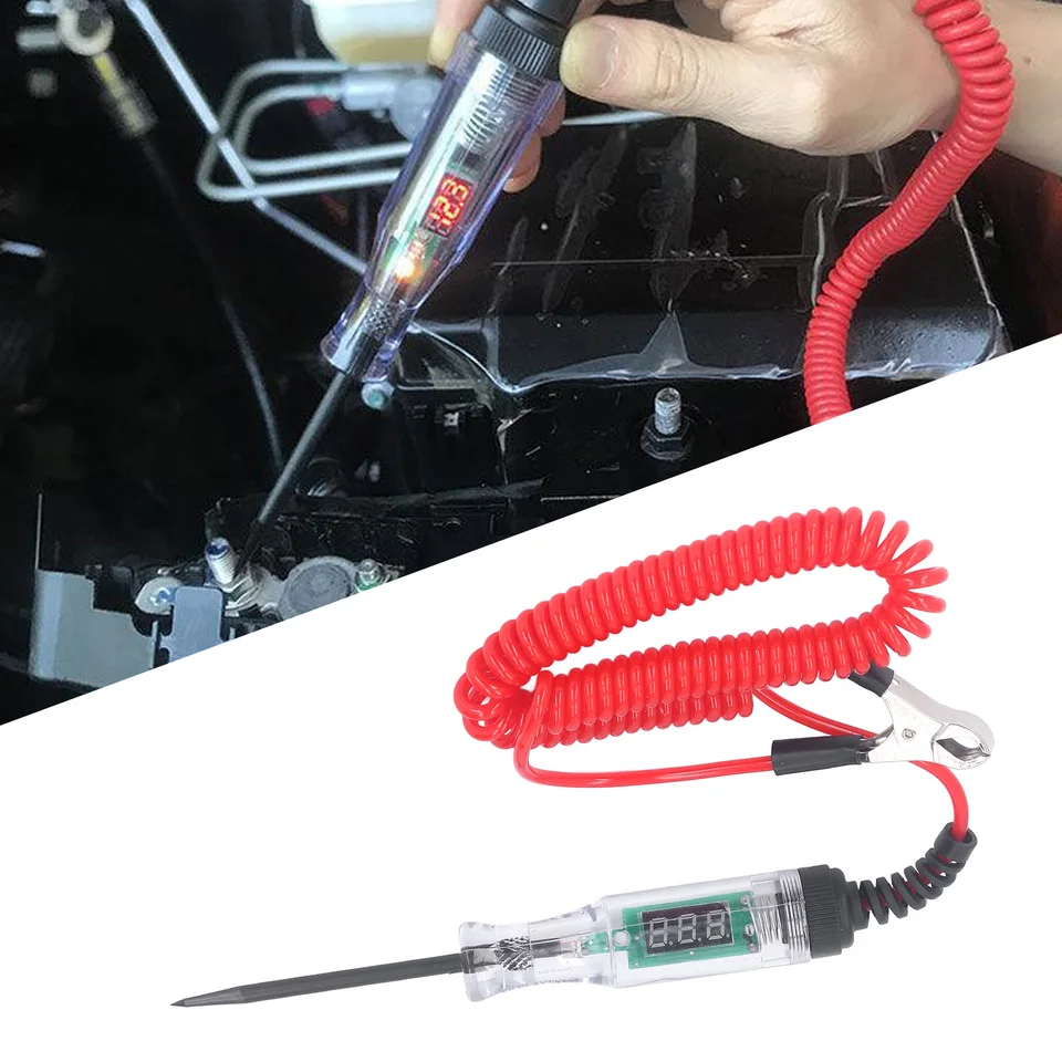 Automobilový testovací pero LED obvodný tester digitálny displej elektrického testera pre detekciu odporu napätia červený drôt Typ
