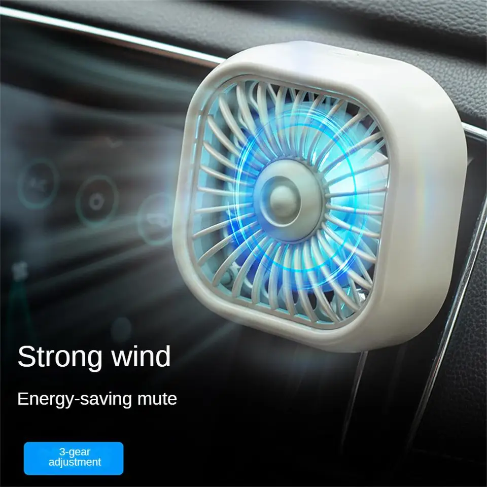 Automobilový ventilátor USB nabíjanie automobilu Vzduch Mini elektrický ventilátor Multifunkčný LED svetlo LED svetlo sedempost