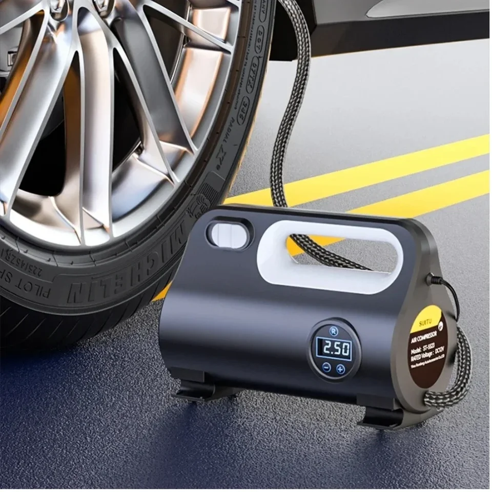 Automobilový vzduchový čerpadlo nafúknutie pneumatiky Digitálna inflačná čerpadlo LED žiarovka 12 V prenosný vzduchový kompresor pre motocykle automobilu Bicycle Ball