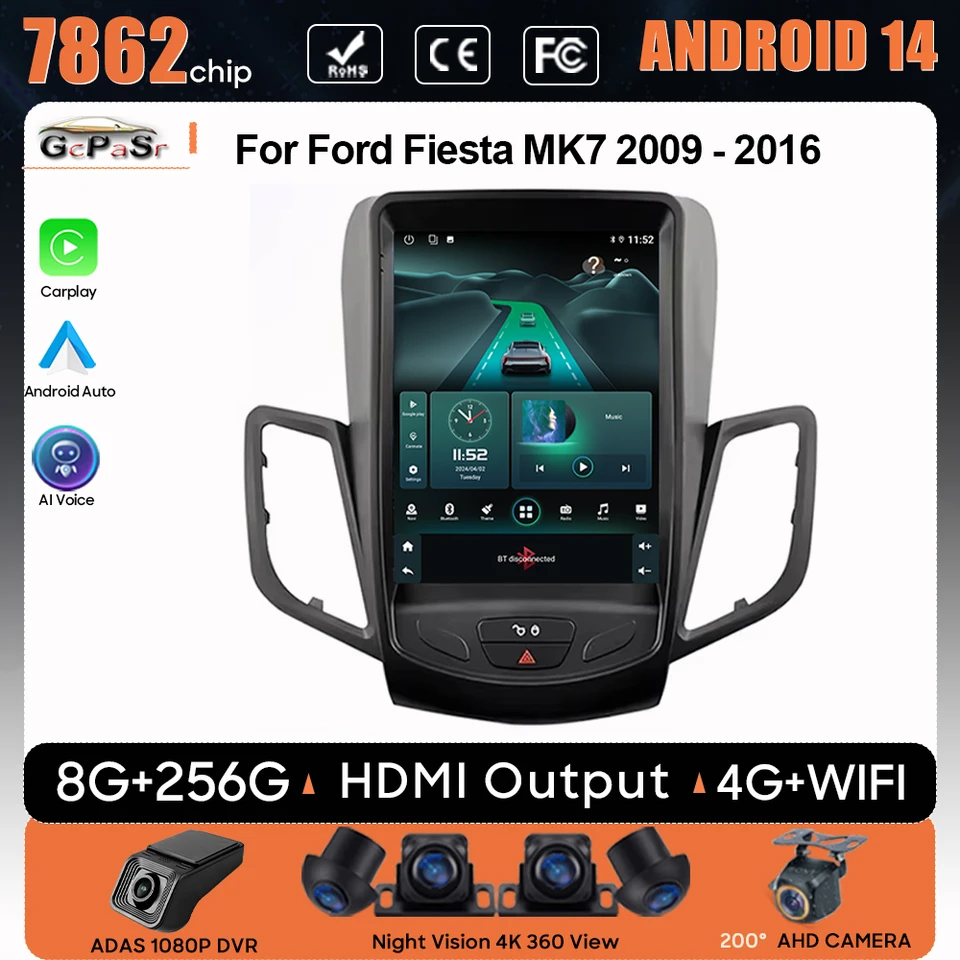 AUTOMOBILÉ RADIO Android 13 pre Ford Fiesta MK7 2009 - 2016 Navigation GPS Android Auto CarPlay No 2Din Multimedia Player Bluetooth 4G