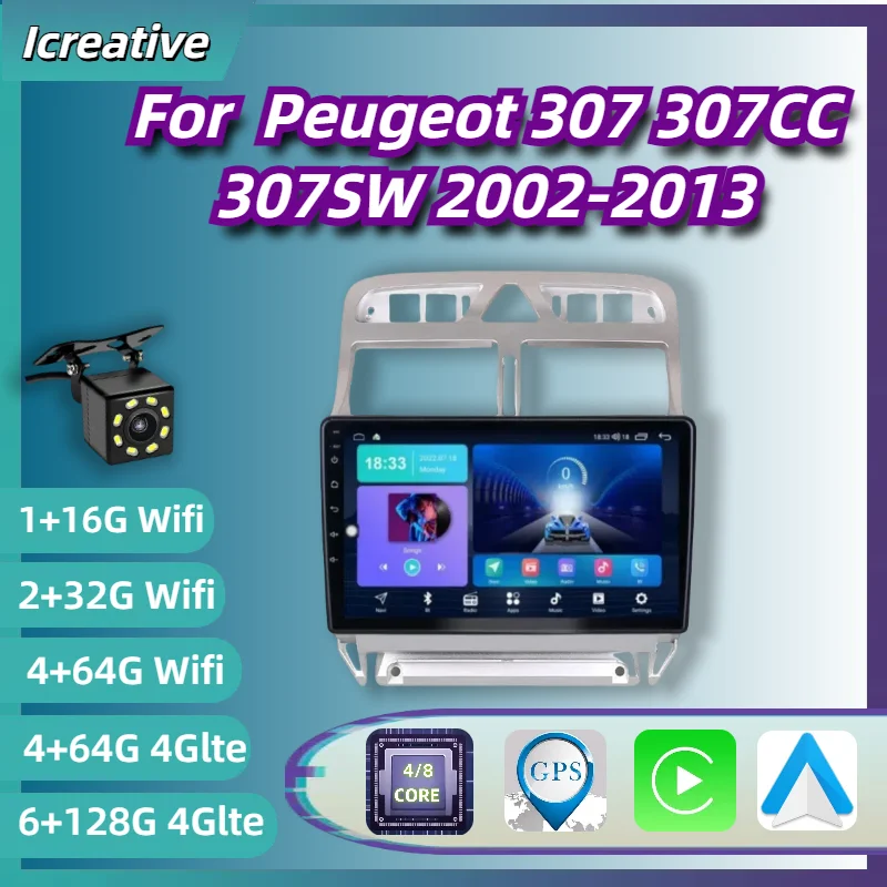 AUTOMÁRNE A Android pre Peugeot 307 307CC 307SW 2002-2013 Wireless CarPlay Multimedia Video Player Stereo Autoradio Navigation GPS