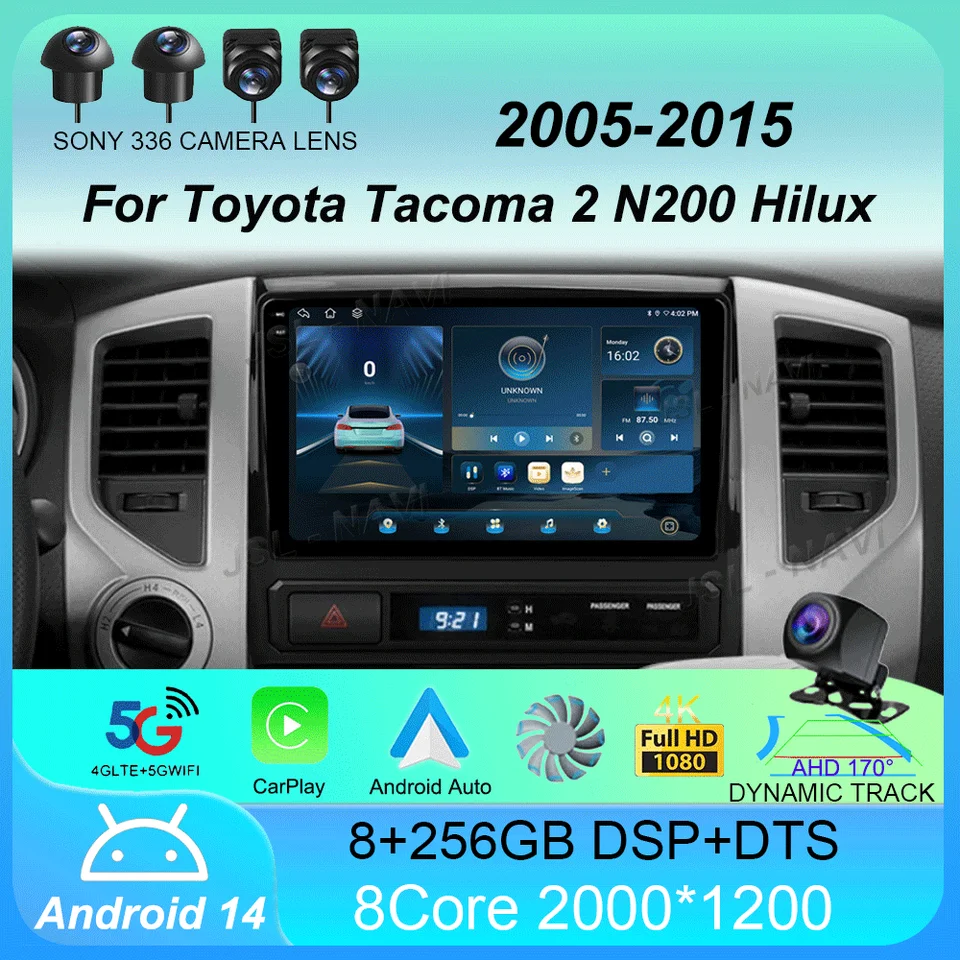 AUTOMÁRNE RADIO Android 14 CarPlay Auto 4G+WiFi pre Toyota Tacoma 2 N200 HILUX 2005-2015 Navigácia GPS Multimedia Video Player Stereo
