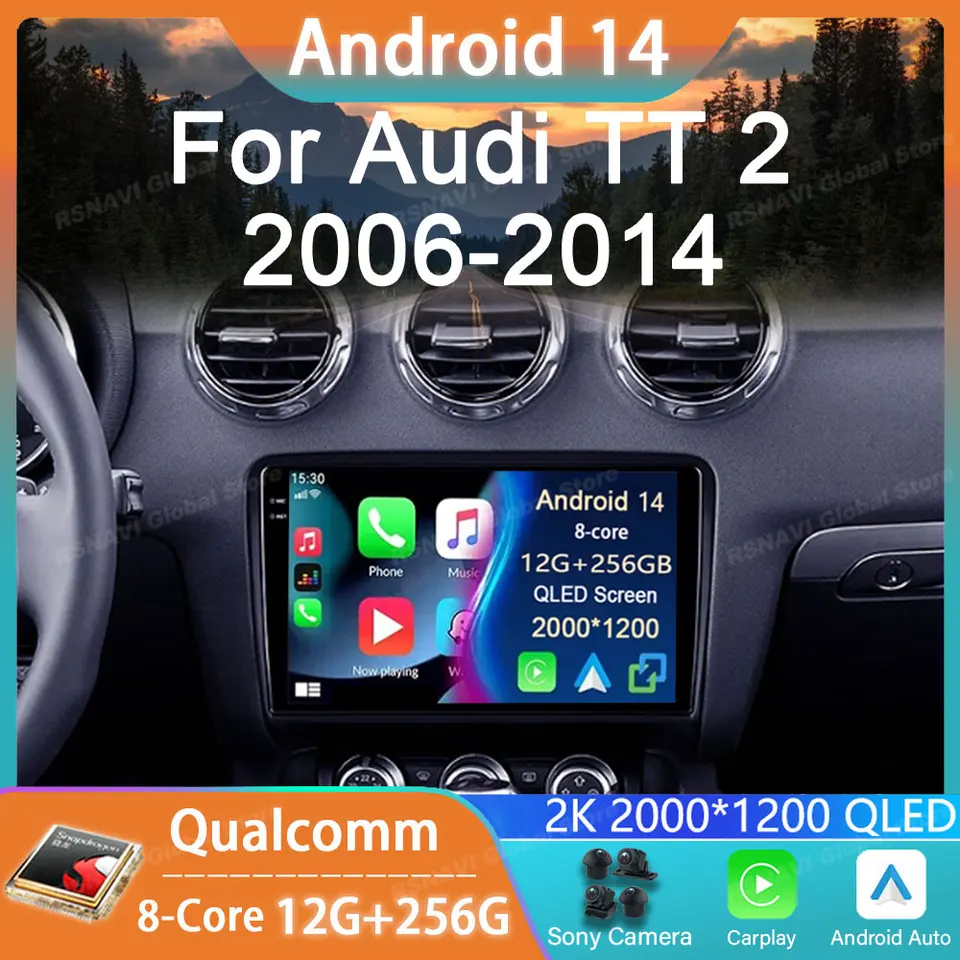 AUTOMÁRNE RADIO Android 14 pre Audi TT MK2 8J 2006 2007 2008 2009 2010 2011 2011 2012