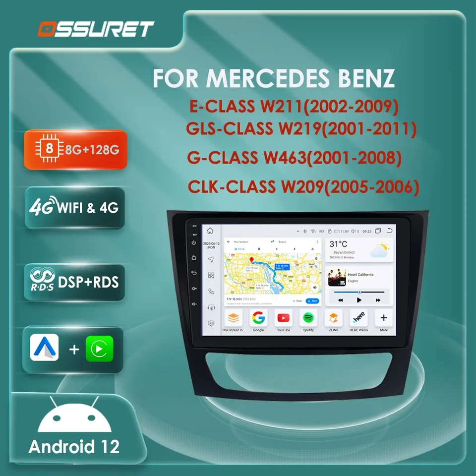 AUTOMÁRNE RÁDIO Android 12 pre Mercedes Benz GE GL CLK W211 W219 W463 W209 GLS350 E280 E320 E350 Multimedia Player GPS Stereo Screen Screen