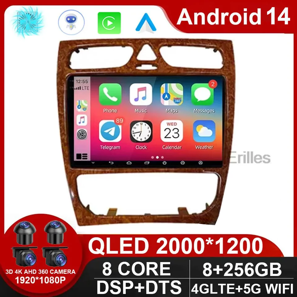 AUTOMÁRNE RÁDIOD A Android 14 pre Mercedes Benz C Class W203 C200 C320 C350 CLK W209 2002 - 2005 Automobilové multimediálne hráč bez DVD