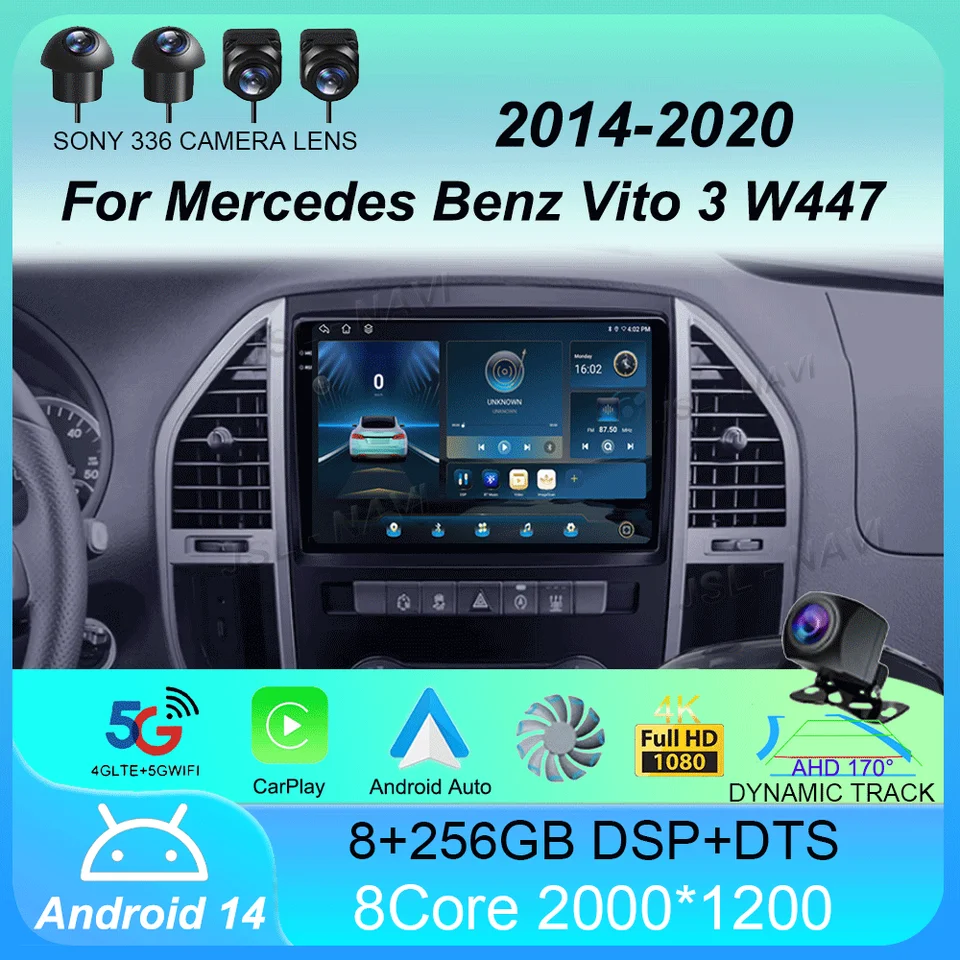 AUTOMÁRNE RÁDIOD Android 14 pre Mercedes Benz Vito 3 W447 2014-2020 2K QLED Android Multimedia Video Player 4G Stereo CarPlay Head Unit