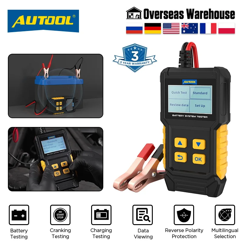 Autool BT360 12V Tester zaťaženia batérie automobilový diagnostický diagnostický tester batérie Cranking Multi-jazyk Diagnostický nástroj