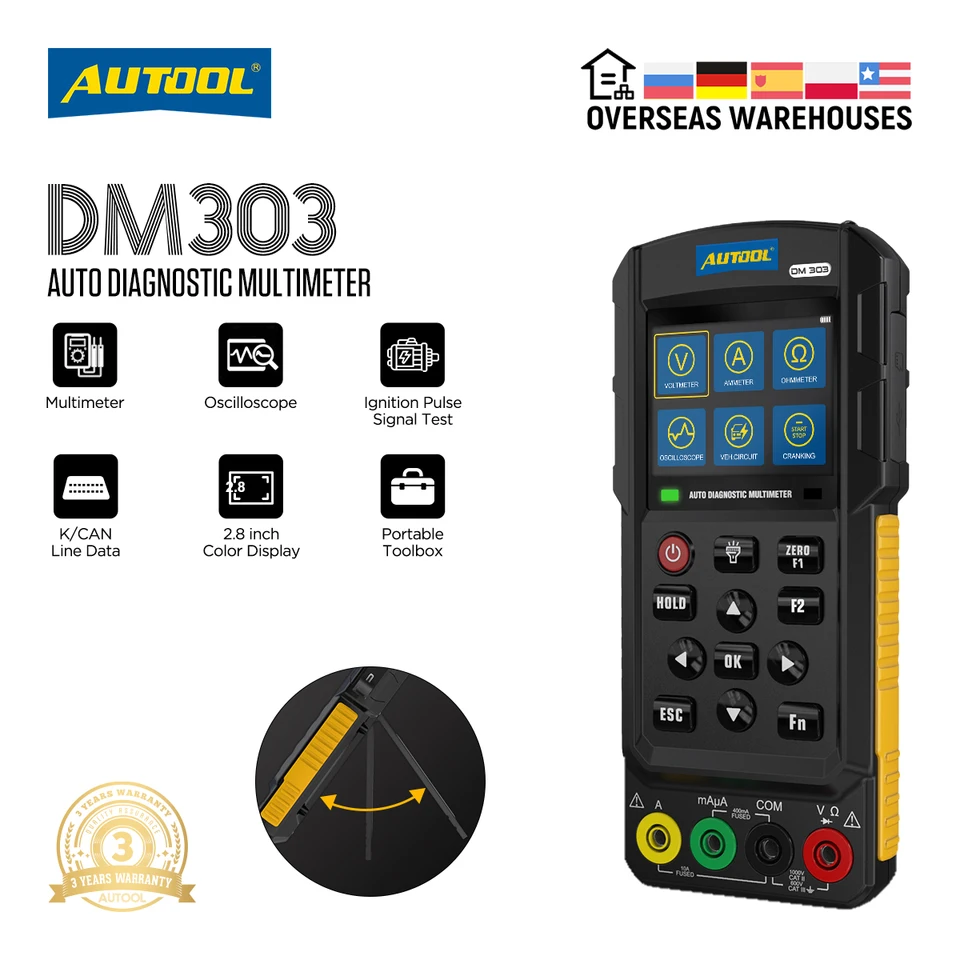 Autool DM303 Automobilový diagnostický diagnostický multimeterový AC/DC napätie osciloskopu Diode Test