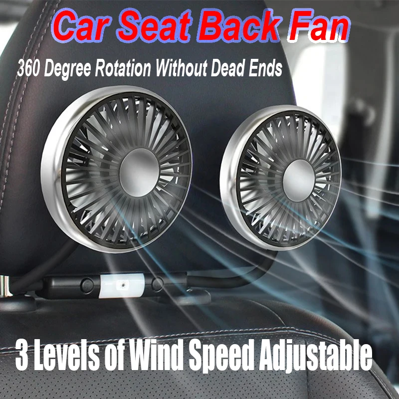 Autosedáka chladiaceho ventilátora 360 stupňov nastaviteľná dvojitá ventilátor Vozudový automobil s nízkym hlukom ventilátor autosedačky Univerzálny ventilátor pre RV