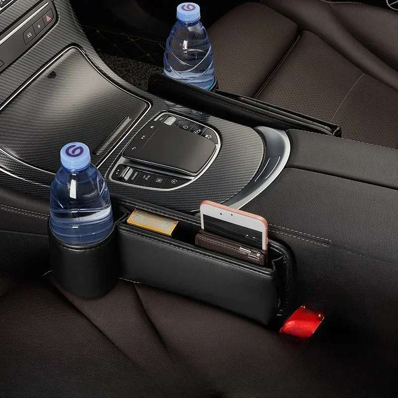 Autosedáková medzera Voda pohár držiak na držiak kože Universal Crevice Side Storage Box Ovládač predný automatický organizátor výplň na sedenie v aute