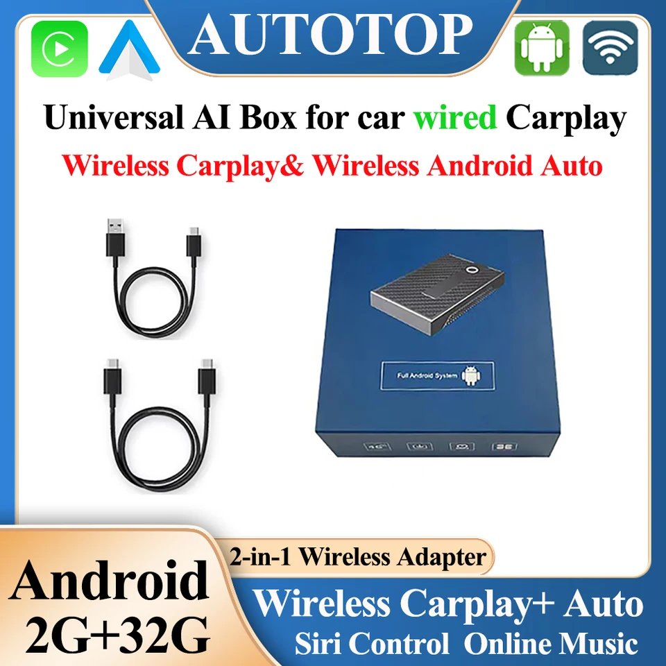 Autotop Mini Apple AI Box Universal Wireless CarPlay Adapter Wireless Android Automatic Adapter Smart Mini Box Plug and Play WiFi BT
