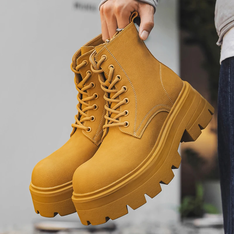 Autumn Men Cascur Platform Boots Lace Up tenisky plyšové chunky členkové topánky Outdoor High-top tenisky Pohodlné zipsové topánky 38-46