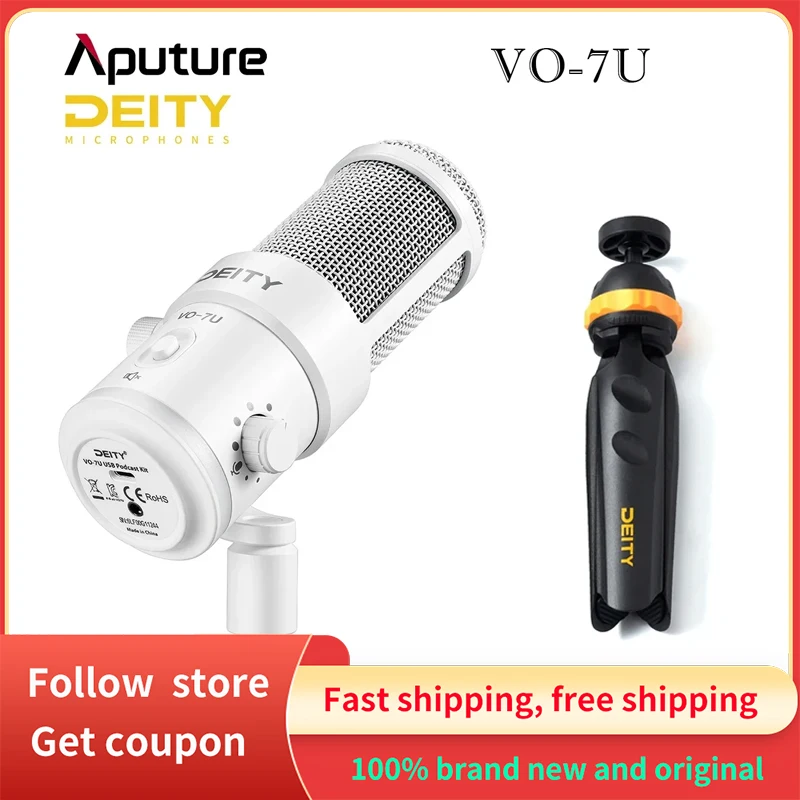 Auture božstvo VO-7U Dynamic Supercardioid s nízkym šumom USB Mikrofón biela / čierna statívka RGB Light pre podcast Stream YouTube