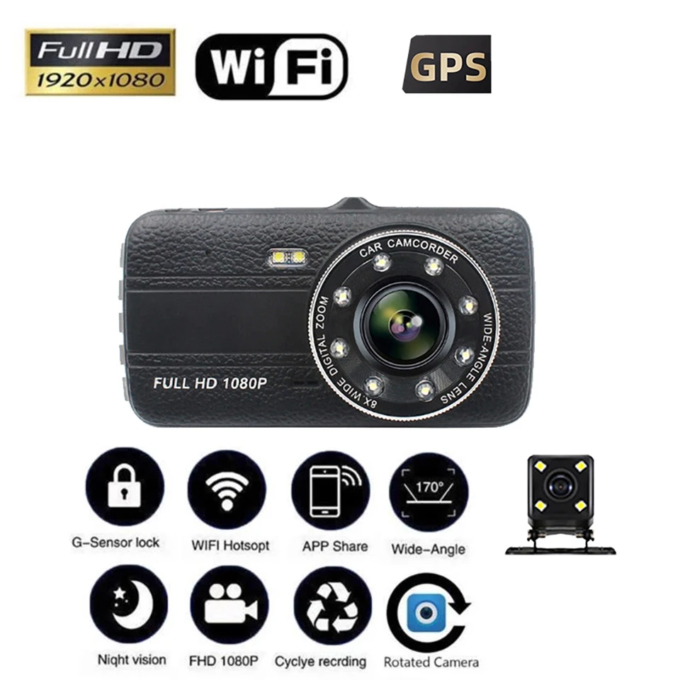 Autá DVR WiFi Full HD 1080p Dash Dash Cam zadné zobrazenie automobilu Nočné videnie Visk Video Video Recorder Black Box Auto Dashcam GPS Parking Monitor