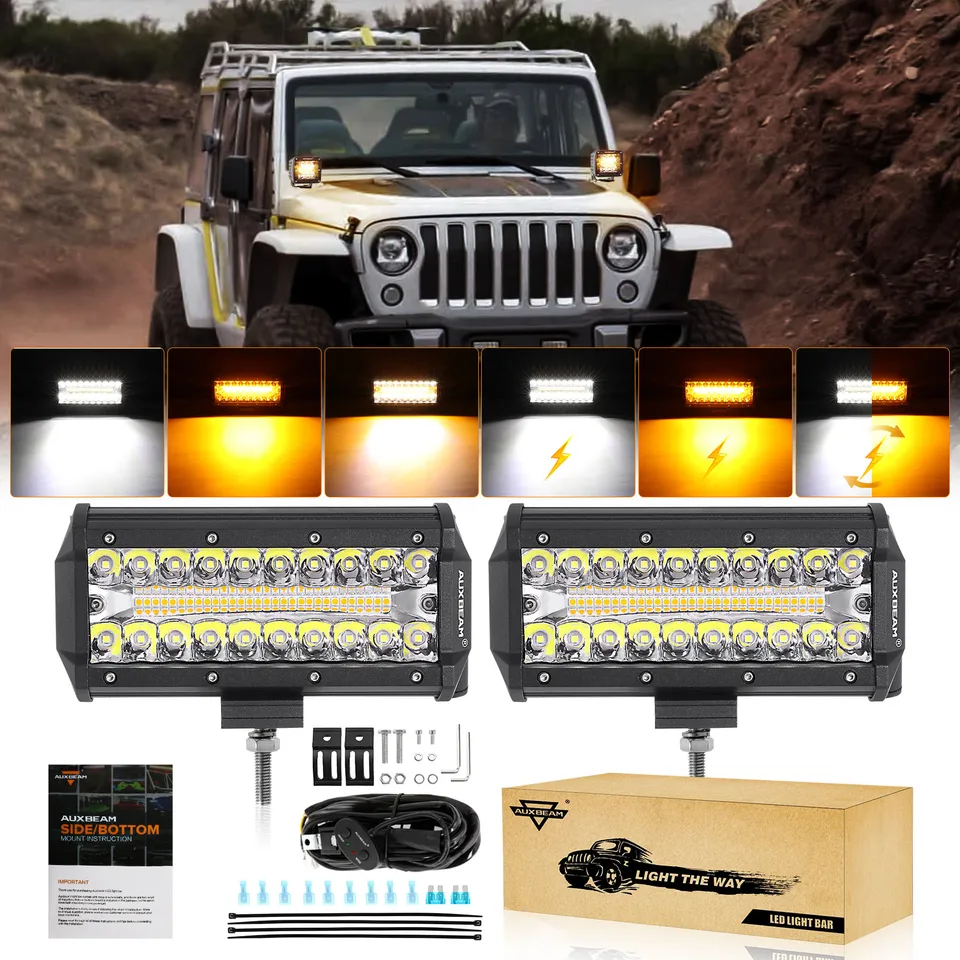 AuxBeam 6 režimov série 3/4/7 palca LED pracovné svetlo Amber a biele svetlo pamäť Funkcia mimo cesty Square Light POD Driving Lights Lights