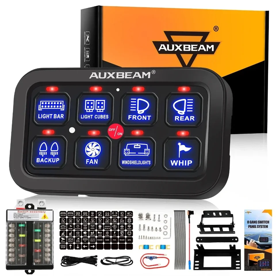 AuxBeam 8 Gangs BB80 LED Panel Off Switch Panel 12V 24V Univerzálny elektronický reléový systém Obojstranný výtok