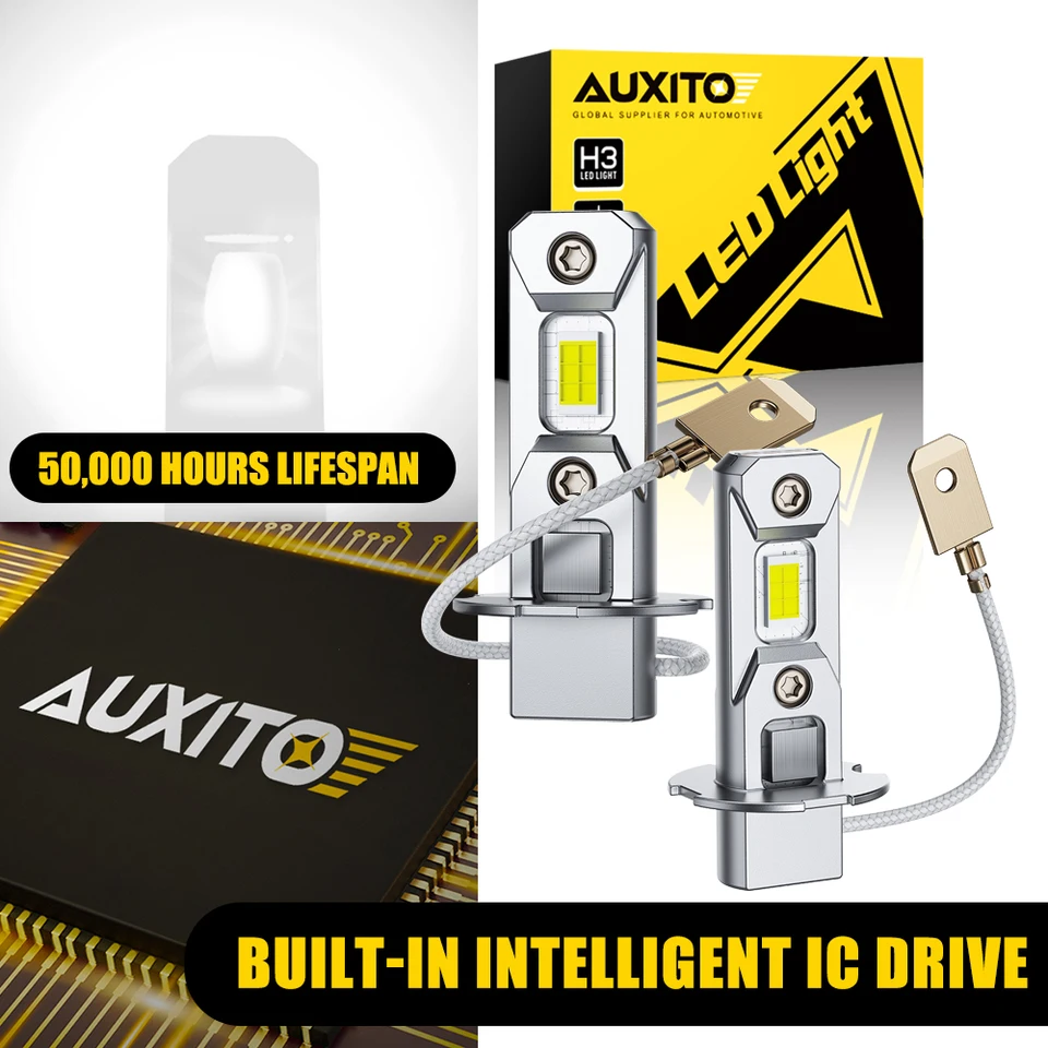 Auxito 2ks 12V H3 LED hmlová žiarovka Super Bright 6500k White Yellow Auto Radovacie svetlomet DRL Fanless 1: 1 Dizajn