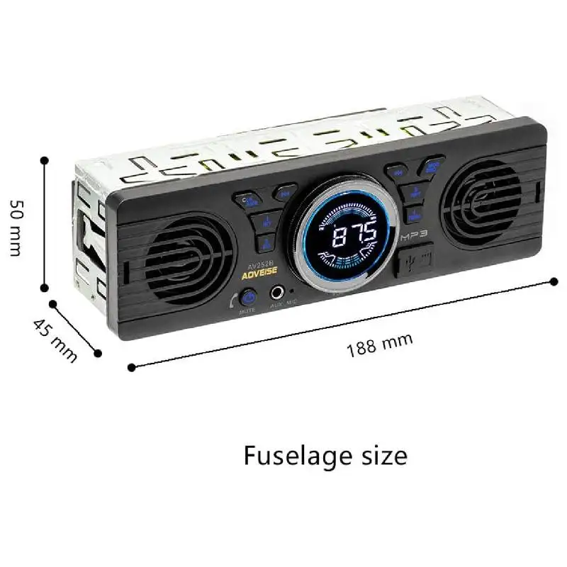 AV252 Car SD Card MP3 Audio Radio 12V s Bluetooth Hostiteľskými reproduktormi vstavané reproduktory